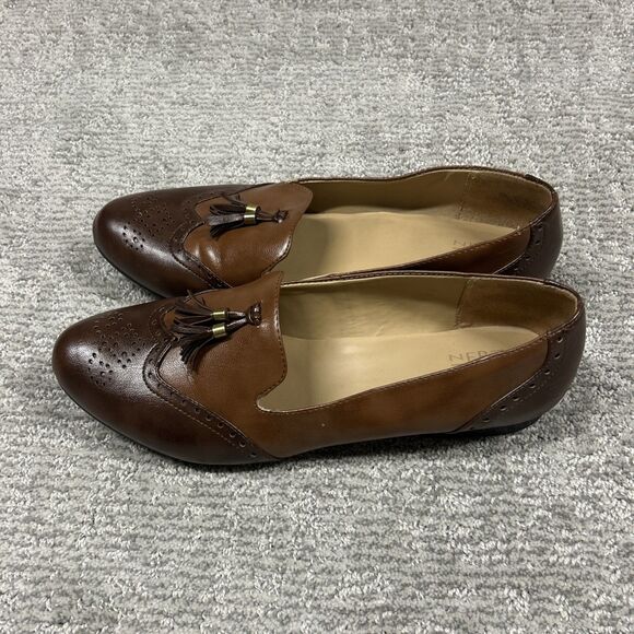 Naturalizer Lorraine Flats Shoes Womens 12 Tassels Two Tone Brown Cap Toe - Picture 5 of 9